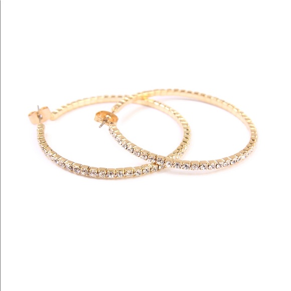 💎40mm Gold Rhinestone Hoop Earrings💎 - Picture 2 of 5